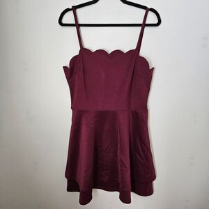 Xtraordinary Dress Mini Burgundy Scalloped Edge Spaghetti Strap Cocktail Wedding